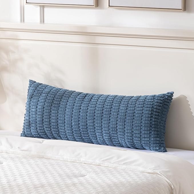 Fancy Homi Decorative Throw Pillow Covers for Bed Couch Bedroom Bench, Soft Corduroy Solid Pillow Case, Rustic Farmhouse Boho Room Decor,54" x 20" (Pack of 1),Dusty Blue
