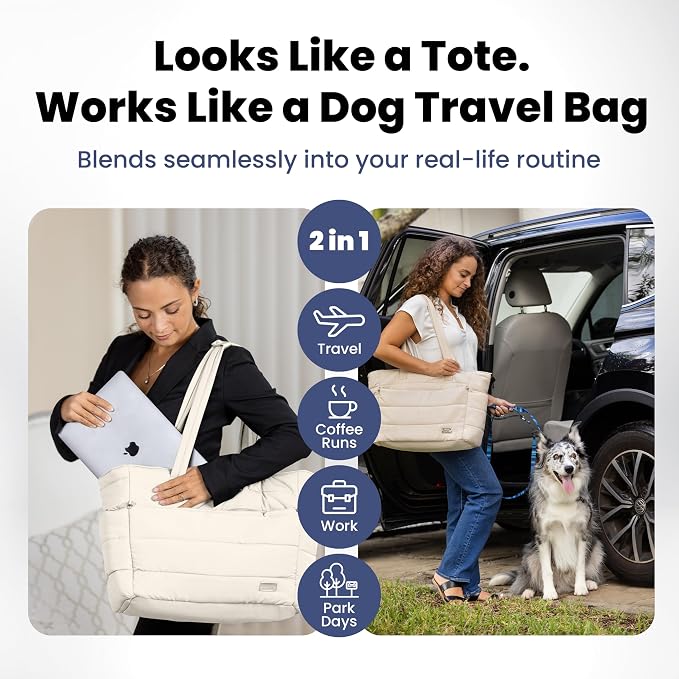Rubyloo Puffer Dog Travel Bag for Dog Moms, Diaper Bag with Travel Bowls