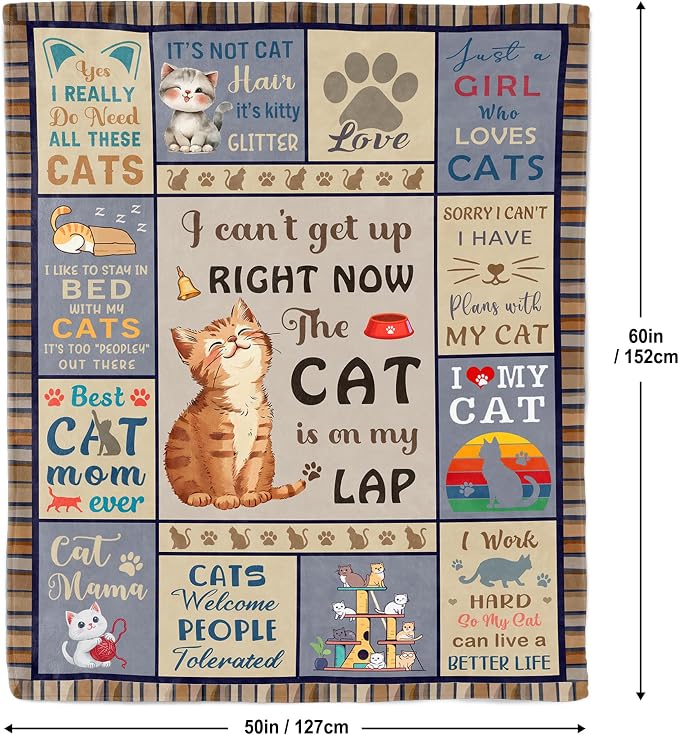 Cat Gifts for Women, Cat Lover/Mom/Lady Gifts Throw Blanket 50"x60" | Cat Blanket for Women, Cat Themed Gifts for Birthday/Christmas Soft Throw Blanket