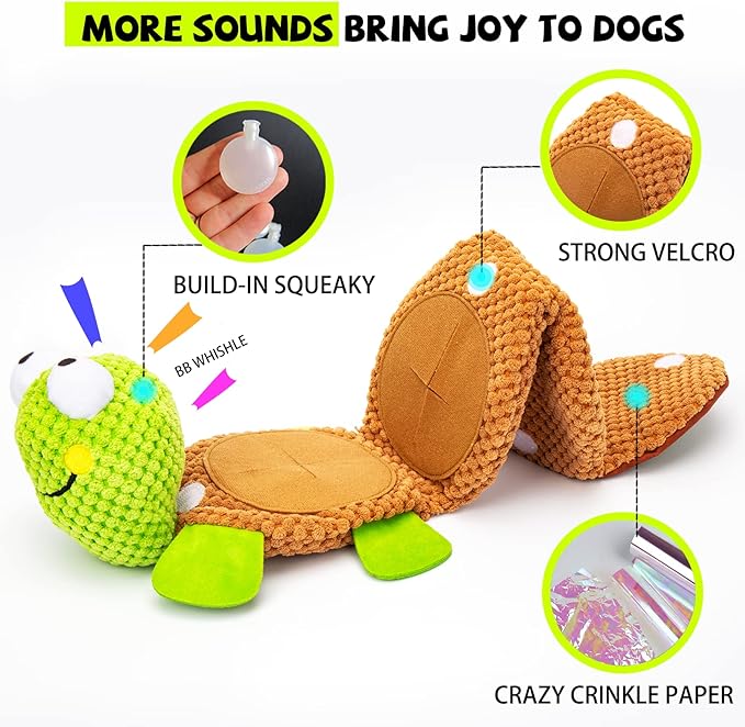 lilfrd Dog Puzzle Enrichment Toy, Squeaky Crinkle Plush Turtle Puppy Toy