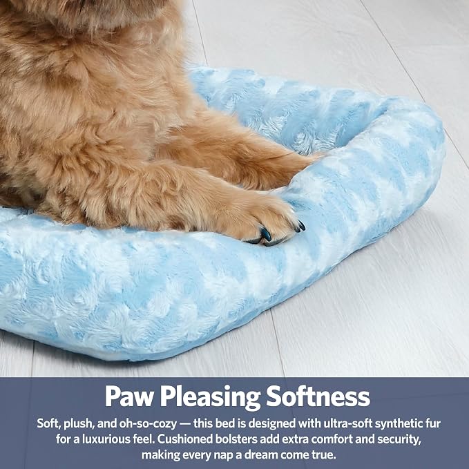 MidWest Homes for Pets QuietTime Fashion XXS Dog Bed – Blue Faux Fur Bolster, Ultra-Soft and Machine Washable, Fits 18-Inch Crates and Carriers, for Small Dogs and Cats (Pack of 2)