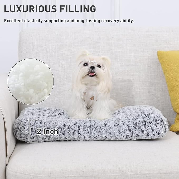 KSIIA Washable Dog Bed Small Dog Crate Bed Deluxe Plush Mat 17"x12" Gray | Deluxe Plush Comfy Kennel Pad, Anti-Slip Bottom,Deep Sleeping Mat for Small Dogs,Machine Washable for Easy Cleaning