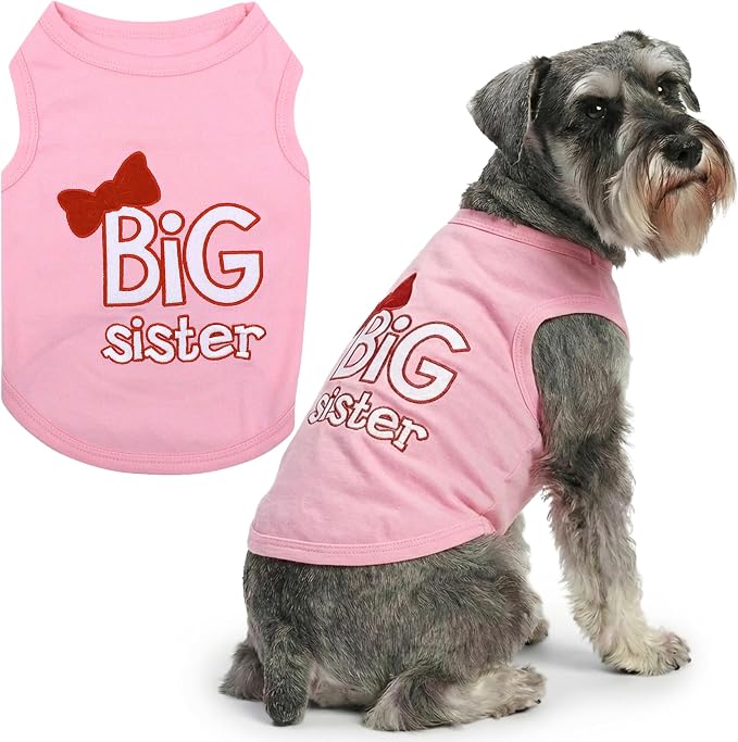 Parisian Pet Dog Shirt – 100% Cotton Shirts for Large Dogs – Pink Sleeveless Pet Clothes – Lightweight and Breathable Dog Apparel – Girl Big Sister Dogs Clothes - Stretchy Pet T Shirts