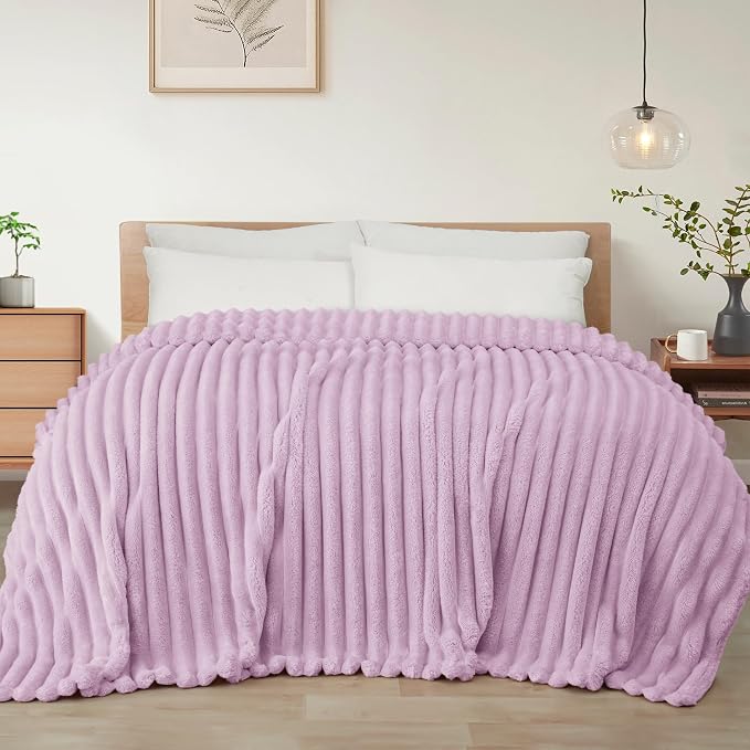 Exclusivo Mezcla Striped Twin Size Fleece Blanket for Bed, Couch, 60"x80" | Soft Breathable Cozy Bed Blankets, Lightweight Plush Fluffy Fuzzy Jacquard Decorative Blankets