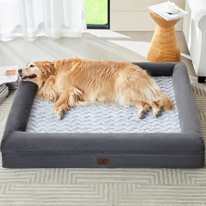 WNPETHOME Giant Dog Bed Orthopedic for Senior Dog Bed Comfy Sleeping | Washable Waterproof Dog Couch with Removable Cover, Large Pet Sofa Bed with Bolster Sides for Relaxing Dark Gery 61x43 Inch