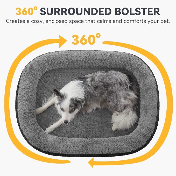JOEJOY Orthopedic Dog Bed for Medium Dogs, Egg-Crate Memory Foam Pet Bed with Bolster Sides, Waterproof Lining, Removable Washable Cover & Non-Slip Bottom, Black