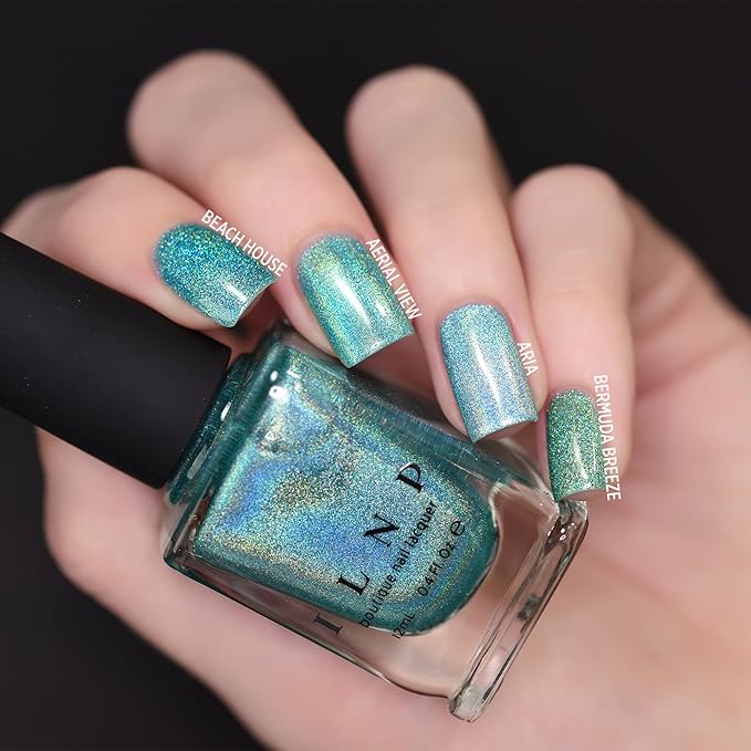 ILNP Aerial View - Aquamarine Ultra Holographic Nail Polish, Chip Resistant Manicure, Long Wear Nail Lacquer, Smooth & Glossy Finish, Non-Toxic, Vegan, Cruelty Free, 12ml