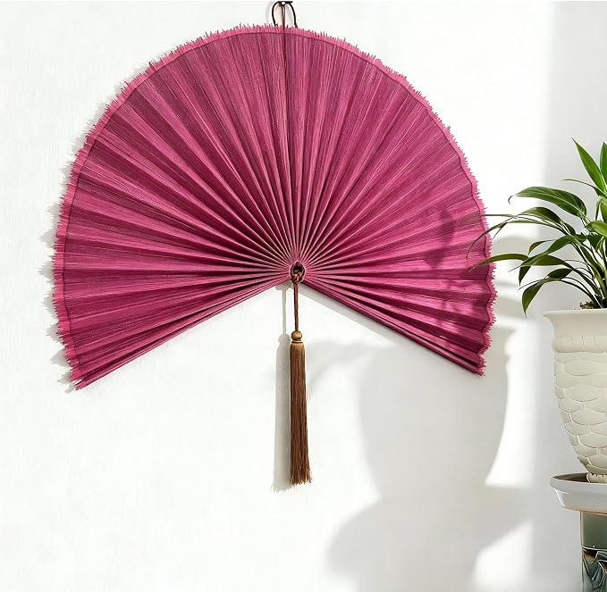 ChumDecor Bamboo Fan Wall Decor, Japanese Wall Fan Decoration, Pink 48 in | Large Oversized Oriental and Asian Style Hanging Decoration for Above the Bed Headboard or an Empty Living Room Space