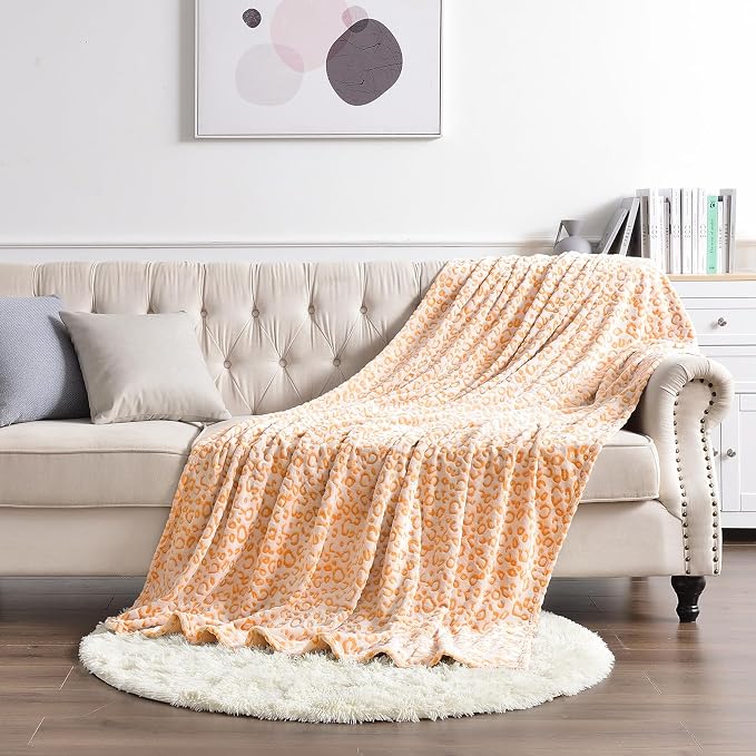 PLEASANT BOULEVARD | Leopard Throw Blanket Fleece, Premium Lightweight Cozy Warm Plush Microfiber Bedspread for Couch Sofa and Bed (Orange, King (108 x 90 inches))