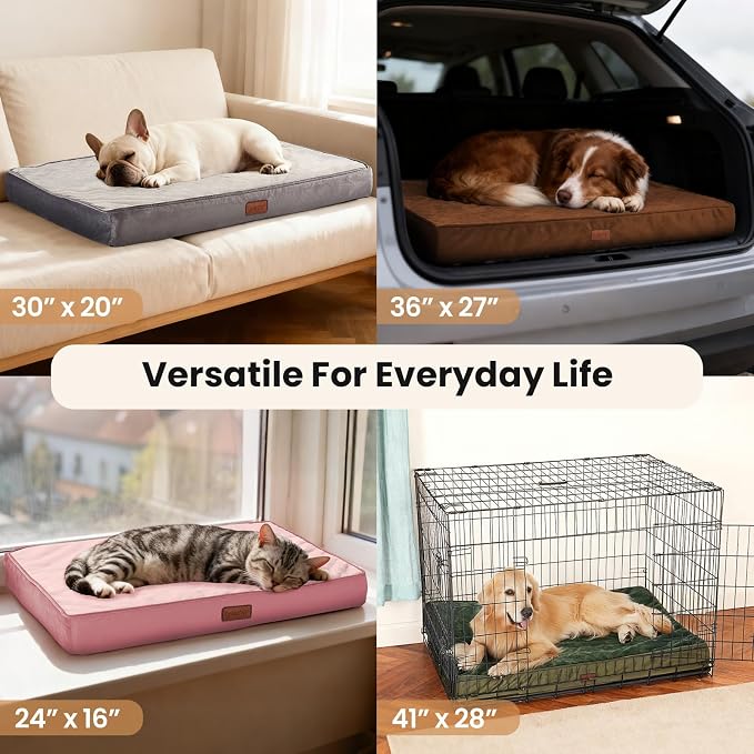 OhGeni Orthopedic Waterproof Large Dog Bed, Memory Foam, 41 inch(Black) | Machine-Washable Removable Cover in Easy-Clean Fabric, Reversible Memory Foam & Easy-Carry Handle, Suitable for Crate