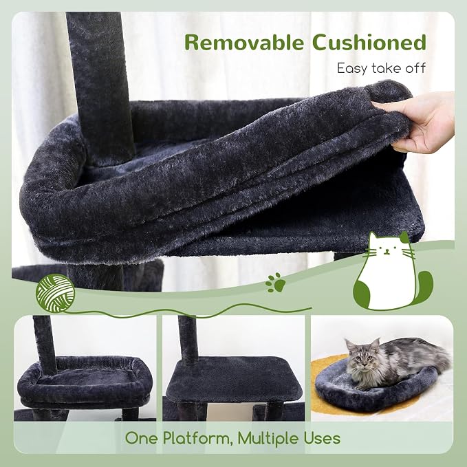 Globlazer Cat Tower for Indoor Adult Cats, 50-inch Heavy Duty Cat Tree House for Big Cats with Extra-Large Padded Platform, Sisal Scratching Board, 2 Large Condos, F50, Dark Grey