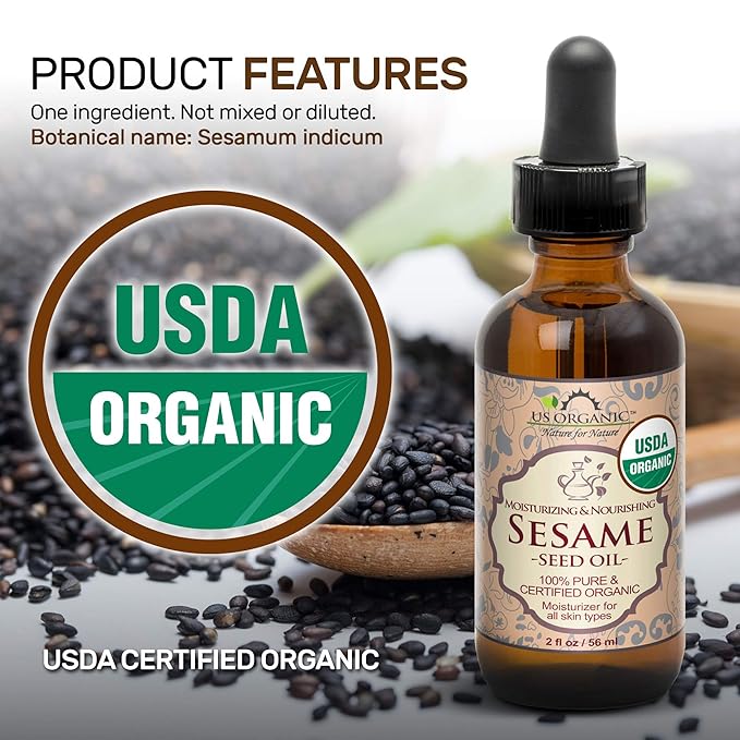 US Organic Sesame Seed Oil, USDA Certified Organic, Untoasted, Unrefined Virgin, 100% Pure & Natural, Cold Pressed, Size for DIY and small manufacturers (128 oz (1 Gallon))