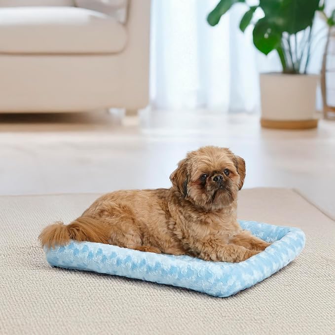 MidWest Homes for Pets QuietTime Fashion Dog Bed - Blue Faux Fur Bolster, Ultra-Soft and Machine Washable, Fits 24-Inch Crates and Carriers, for Small Breed Dogs
