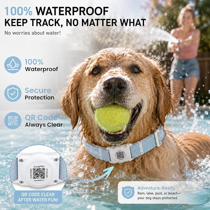 AirTag Dog Collar with QR Code ID, Dog Collar with Air Tag Holder, Blue, S