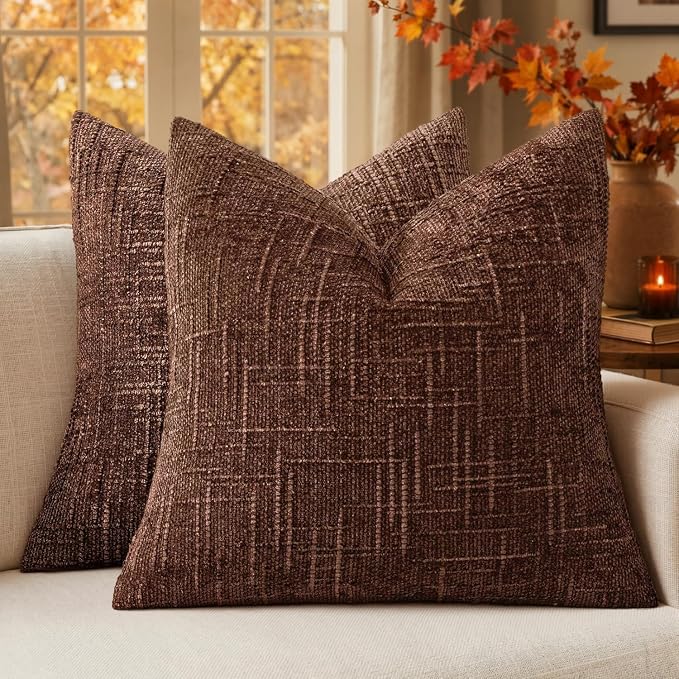 MIULEE Chenille Textured Throw Pillow Covers Terracotta 20x20 Set of 2 | Slubby Decorative Pillows, Boho Farmhouse Rustic Home Decor, Modern Neutral Cushion Covers for Couch Sofa Bed Living Room