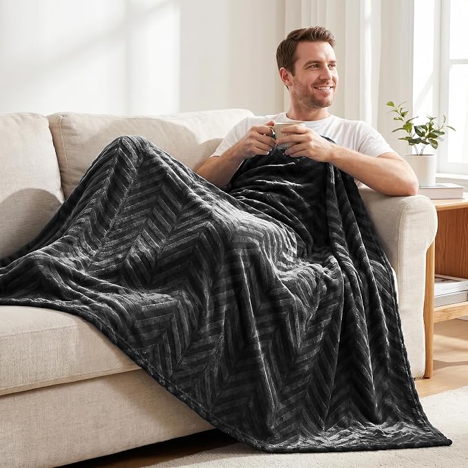 Whale Flotilla Flannel Fleece Fall Throw Blanket for Couch, Dark Grey | Lightweight Breathable Soft Sofa Throws, Plush Fluffy Chevron Design Decorative Blankets for Home Life, 50x60 Inch