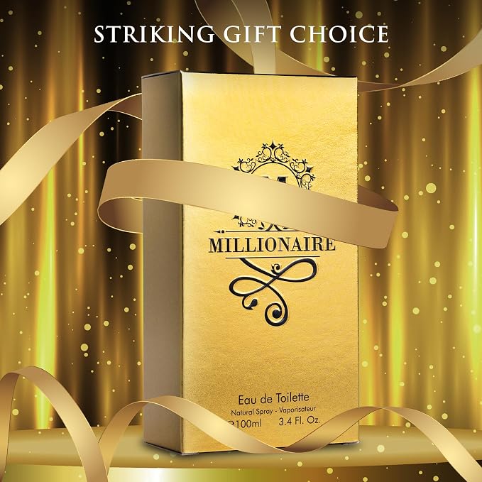 Millionaire Eau De Toilette for Men Citrus, Woody & Spicy Blend Top Notes of Orange & Grapefruit with Mint - Base Notes of Amber, Leather & Patchouli - Vegan & Cruelty-Free - Elegant 100ml Bottle