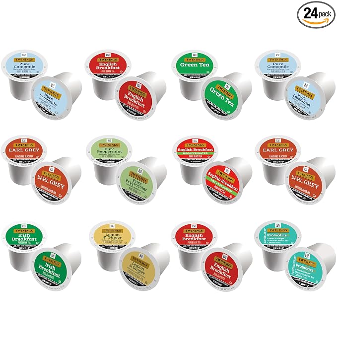 Twinings Tea K Cup Pod Sampler Variety Box (24 Count) 9 Flavours for Keurig Single Serve Brewers, Contains Black, Green, Herbal and Decaffeinated Teas for Tea Lovers