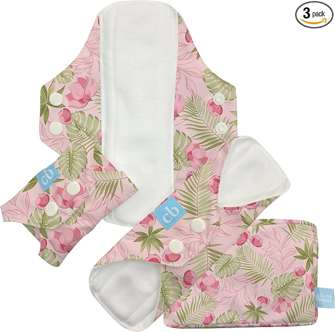 Charlie Banana - Reusable Feminine Pads Liner 3 Pack with Pouch | Washable Menstrual Pads for Light Absorbency | Pink Forest