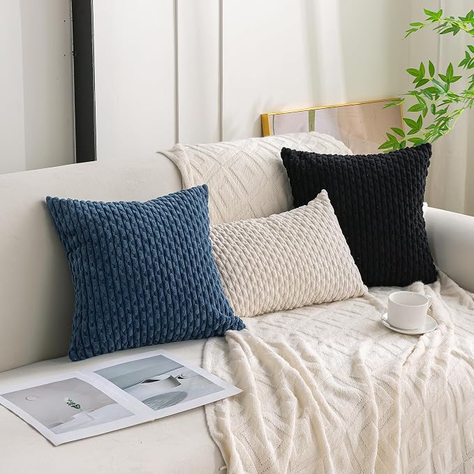 Set of 4 Blue Decorative Throw Pillow Covers 18x18 Inch Corduroy Pillow Covers for Bed Couch Sofa Living Room Soft Square Cushion Cases