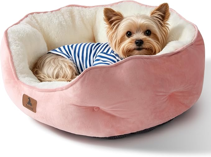 Medium Dog Bed for Medium Dogs, Cat Beds for Indoor Cats, Pet Bed for Puppy and Kitty, Extra Soft & Machine Washable with Anti-Slip & Water-Resistant Oxford Bottom, Pink, 25 inches