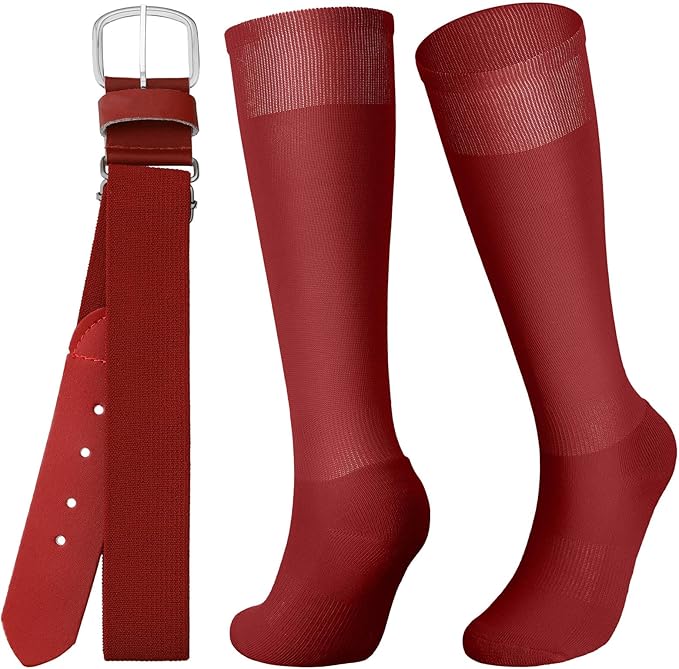 Zhanmai Baseball Belt and Socks Combo Adjustable Softball Socks and Elastic Waist Belt for Youth Boys Girls, Adult