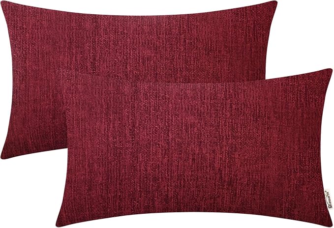 BRAWARM Throw Pillow Covers 12x20 Inches - Burgundy Chenille Lumbar Pillow Covers Pack of 2, Solid Dyed Soft Chenille Pillow Cases for Couch Sofa Bed Home Decoration