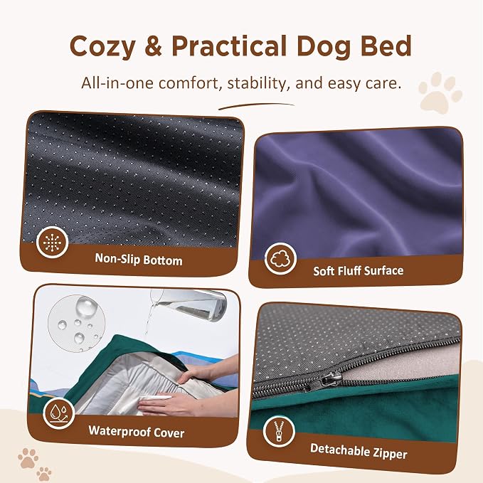 Comfort Expression Orthopedic Dog Beds for Large Sized Dog with Bolster | Waterproof Dog Couch Bed with Washable Cover & Non-Slip Bottom, Supportive Egg Crate Foam Large Pet Bed, 36x27 Inch