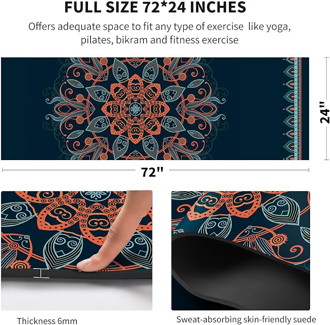 nuveti Yoga Mat Print Extra Thick TPE Non Slip Fitness Exercise Mat with Carrying Bag,72"x24" Extra Thick 6MM Exercise & Workout Mat for Yoga, Pilates Fitness and Floor Exercises