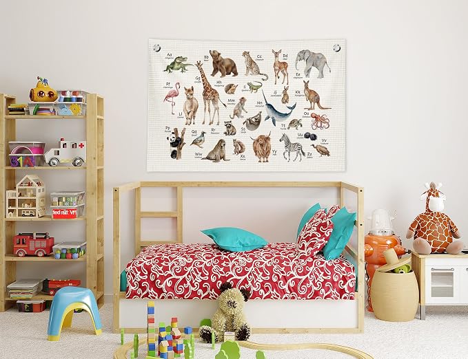 ABC Alphabet Educational Canvas Banner,Animal Alphabet Nursery Wall Decor,ABC Animal Educational Banner Flag Wall Art for Nursery Classroom Kids Room Bedroom Playroom,20x30 in