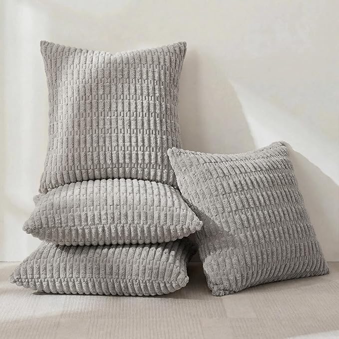 Fancy Homi 4 Packs Decorative Throw Pillow Covers for Living Room Couch Bed, Modern Farmhouse Boho Home Décor Accent Cushion Case, 18" x 18", Gray