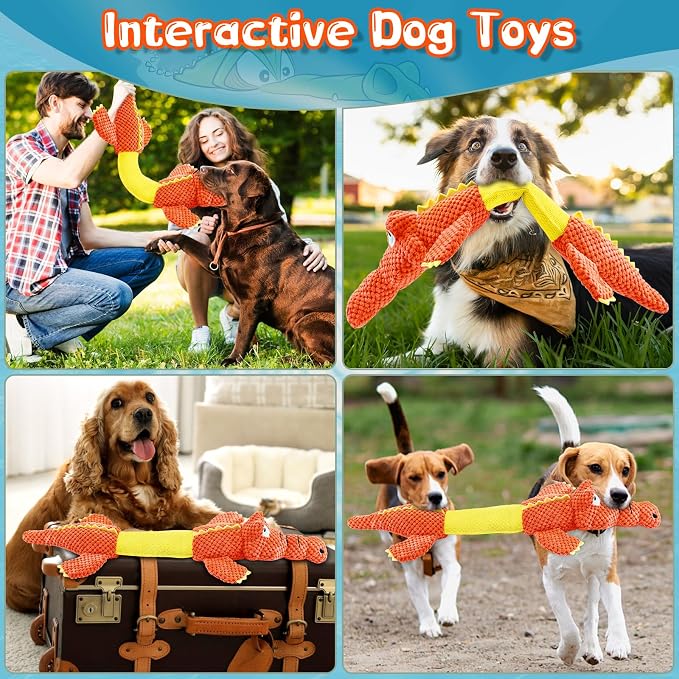 WOWBALA Interactive Tug of War Dog Toys for Small to Large Breeds-Squeaky Puppy Toys with Crinkle Paper, Stuffed Chew Dog Toys to Keep Them Busy, Training Reward Gift (Orange)