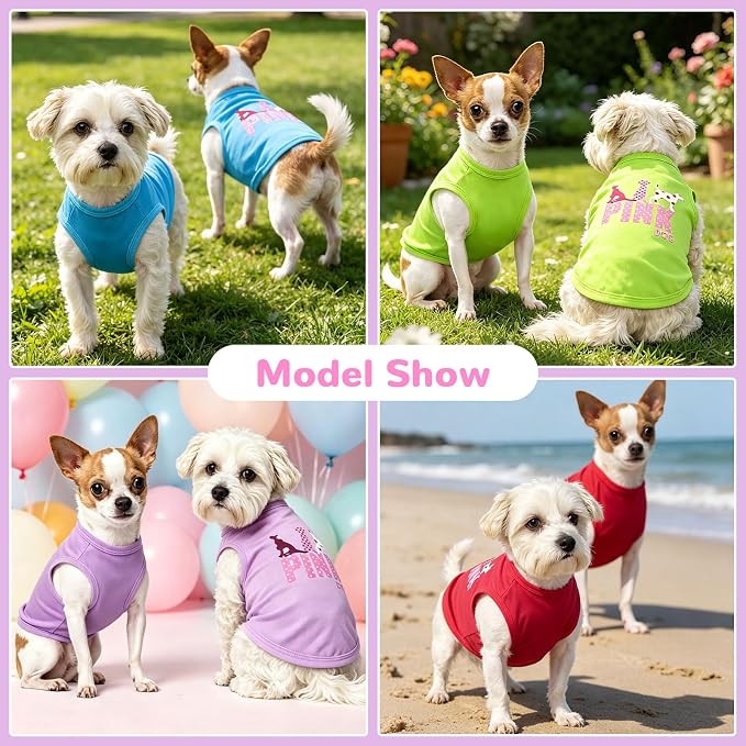 4 Pack Dog Shirt Vest Soft Lightweight Puppy Tshirt Cute Pink Dog Printed Small Pet Clothes Summer Sleeveless Yorkie Chihuahua Teacup Clothes for Small Dogs Cats Girl Boy