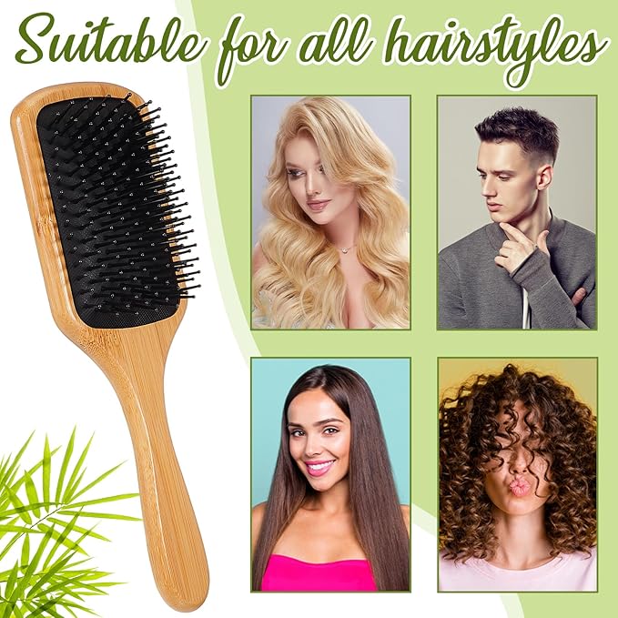 Tessco for you 12 Pcs Bamboo Hair Brushes Bulk Wooden Paddle Brush Scalp Massage Bristle Anti Static Engraving DIY Gifts for Women, Party, Wedding(9.65'' X 3.35'',Black Bristles)