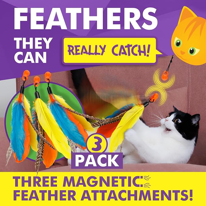 Cat Amazing Snatch Feathers Replacement Pack - 3 Magnetic Feather Attachments for The Snatch Magnetic Wand - Cat Toy Feathers – Cats Can Really Catch!