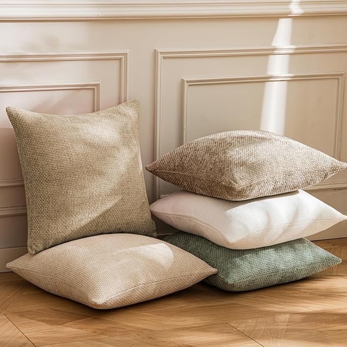 a moment Light Brown Chenille Throw Pillow Covers 22x22 Inch Pack of 2 Modern Decorative Throw Pillow Covers Farmhouse Cross Covers Home Decor for Sofa Bedroom Living Room