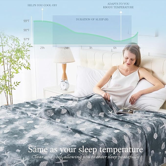 Cooling Blanket Throw Size (50"x70"), Double Sided Ice Cold Blanket for Hot Sleepers, Transfer Heat to Keep Cool, Soft Lightweight for Night Sweats, Bed & Couch, Ocean Design