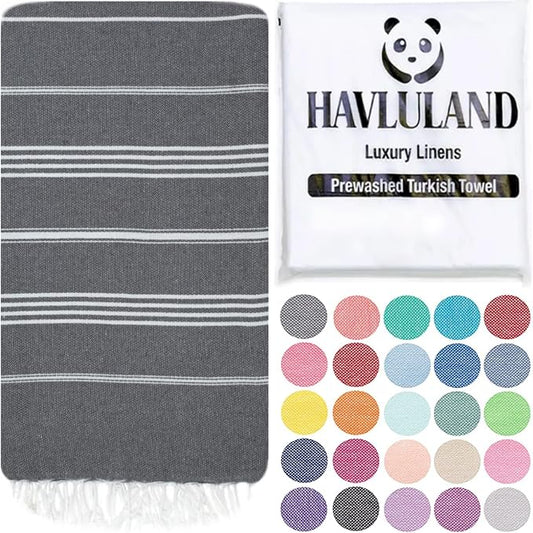 HAVLULAND Turkish Beach Towels, Oversized 40"x72" Turkish Bath Towel, Highly Absorbent Quick Dry Sand Free Beach Towels for Beach Pool Spa Gym Yoga Travel Camping Picnic Blanket - Grey