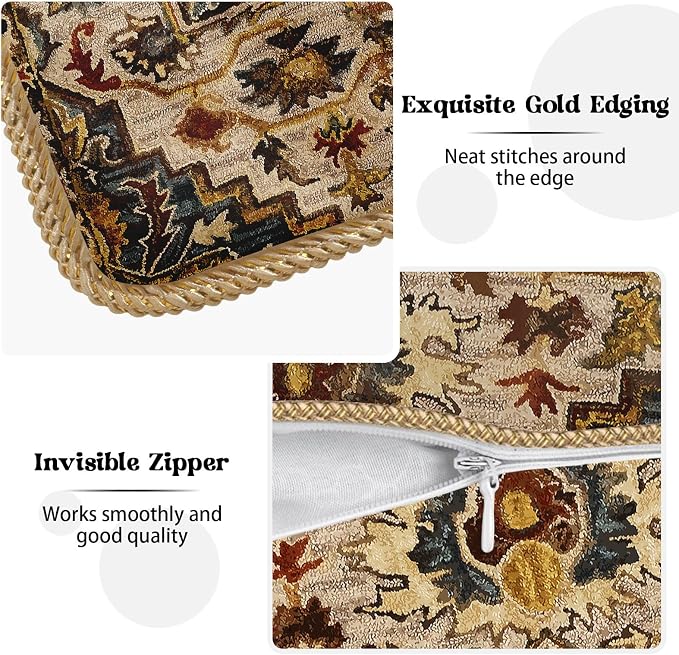 KSLIDS Boho Brown Soft Velvet Throw Pillow Covers Set of 2 Vintage Bohemian Rug Carpet Decorative Pillow Covers 20x20 Inch Antique Ethnic Pillow Case for Sofa Couch Living Room Home Decor