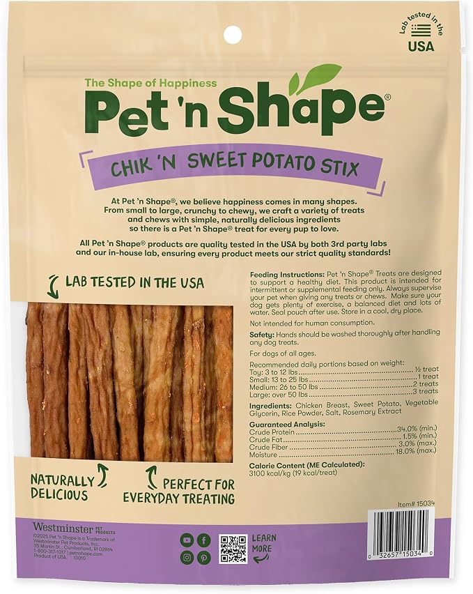 Pet 'n Shape Chik 'n Sweet Potato Stix – Made and Sourced in The USA- Natural Healthy Dog Treats, 28 Ounce | Premium chicken breast, USA Made, Limited ingredients, Wheat and soy free, Chewy reward, For all life stages, Vitamin rich