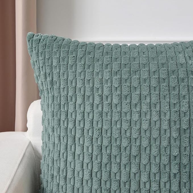 Kevin Textile Soft Corduroy 16"x24" Lumbar Pillow Cover 1 Pack, Teal Green | Boho Stripe Plush Corduroy Decorative Oblong Cushion Cover Modern Farmhouse Home Decor for Sofa Couch Bed Chair