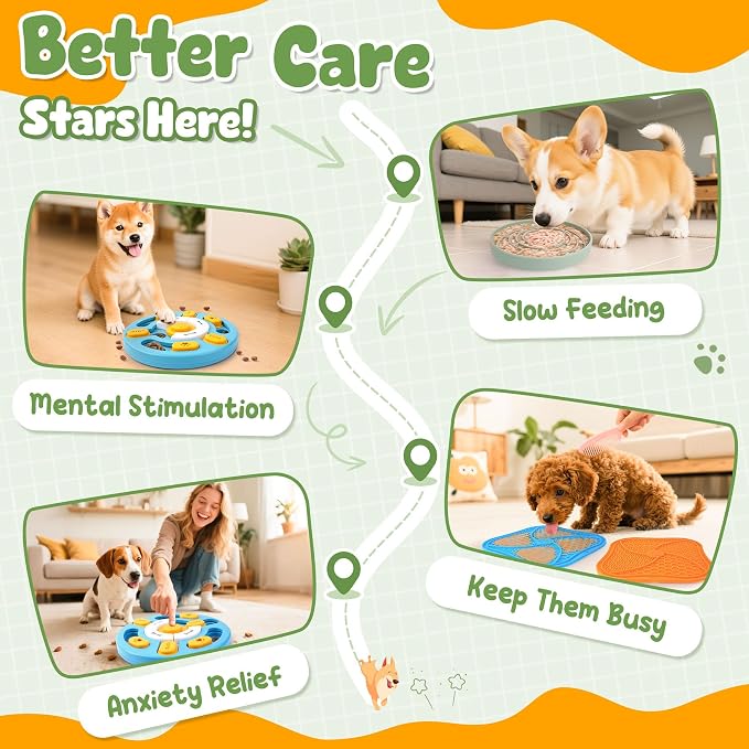 KIPRITII Dog Enrichment Toys with Lick Mat, Puzzle Toy & Slow Feeder