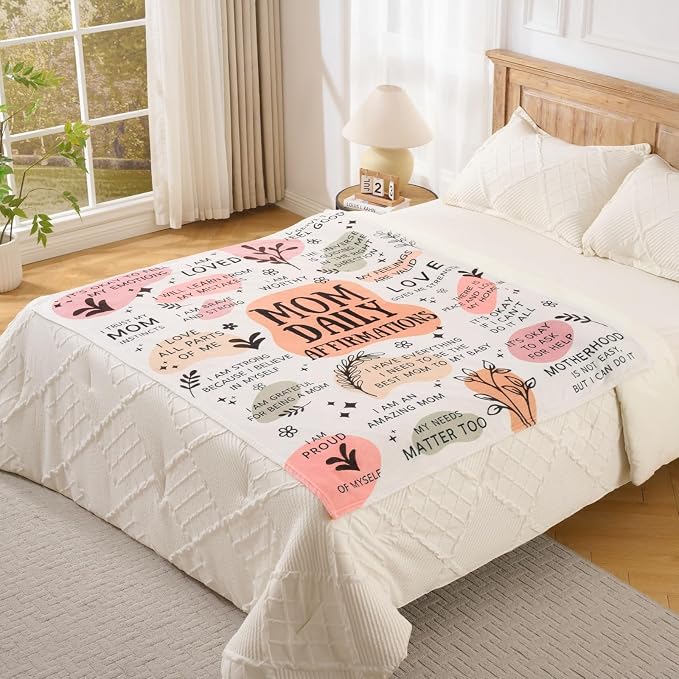 New Mom Gift Blanket 50x60 Inch – Soft Cozy Throw with Inspirational Words, Postpartum Gifts for New Mothers, Mother’s Day Birthday