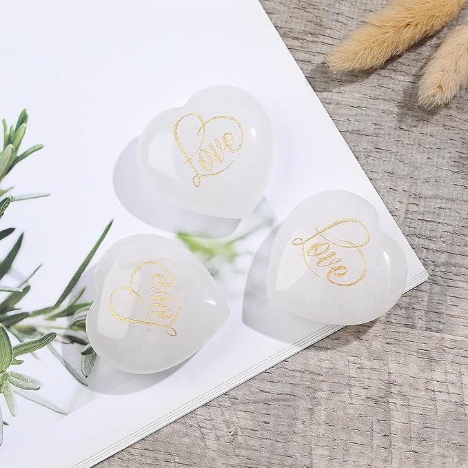 ZHIYUXI 45mm Clear Quartz Crystals Engraved Heart Stone Quartz Crystal Healing Crystals Gift Gemstones Heart Shaped Rocks Polished Stones Gem Gifts for Women Meditation Spiritual Reiki