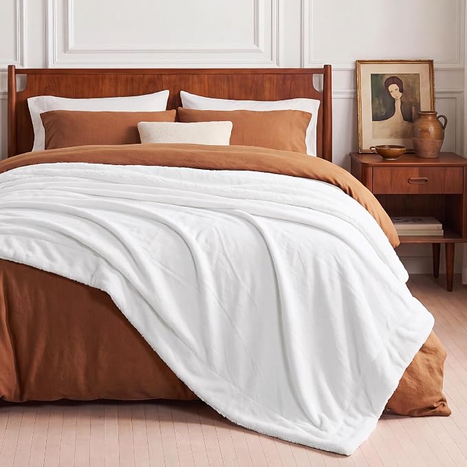 Bedsure GentleSoft Sherpa Fleece Blankets King Size for Bed, Non-Heated, Thick and Warm Throw for Women and Men, Soft Fuzzy Plush King Blanket for Winter, Bright White, 108x90 Inches