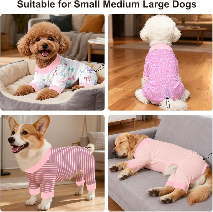 Bienbee Dog Pajamas, 4 Pack Adjustable Onesies for Small to Large Dogs XS | Dog Shedding Suit with Soft Fabric, Breathable & Stretchy, and Adjustable Back Length for Sleeping Lounging and Daily Use