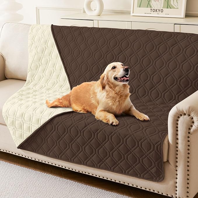 Waterproof Dog Bed Blanket - Soft Pet Blanket & Sofa Cover for Dogs | Reversible Washable Furniture Protector, Couch Covers for Pets (68x82 Inch, Chocolate/Beige)
