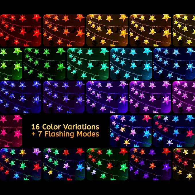 Minetom Star String Lights Battery Operated - 17 ft 50 LED Color Changing Star Fairy Light with Remote and Timer, 16 Single Colors and 7 Modes Starry Lights for Bedroom Dorm Christmas Halloween Decor