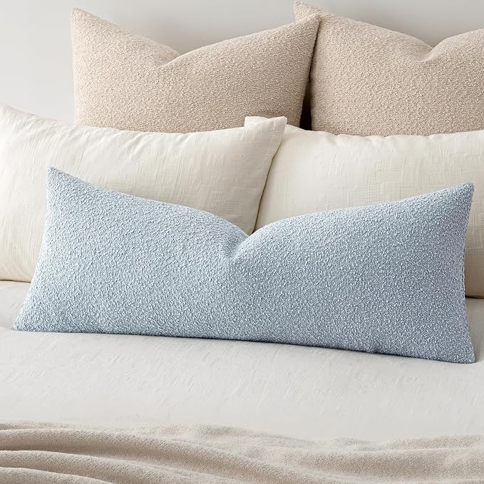 MIULEE Textured Boucle Lumbar Pillow Cover for Bed 14x36 Light Blue | Pack of 1 Textured Neutral Couch Throw Pillow Cover, Accent Solid Long Body Pillowcase, Sofa Living Room Home Decor