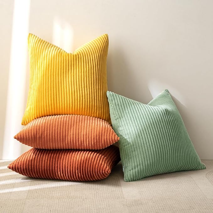 MIULEE Fall Decorative Throw Pillow Covers Yellow Rust Green 16x16 | Set of 4, Vintage Retro Fall Decor, Mix and Match Color Clash Design, Vibrant Cushion Covers for Sofa Couch Bed Living Room
